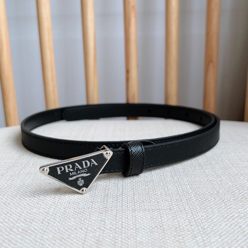 PRADA Black Triangle Logo Thin Belt