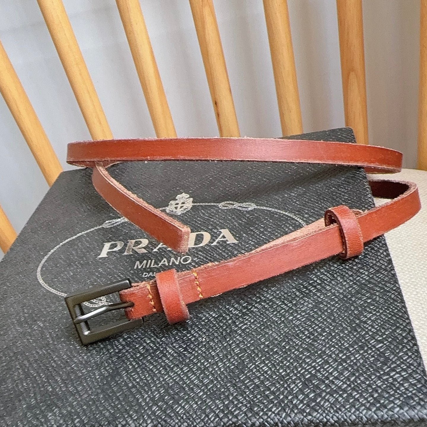 PRADA Red Brown Silver Buckle Belt
