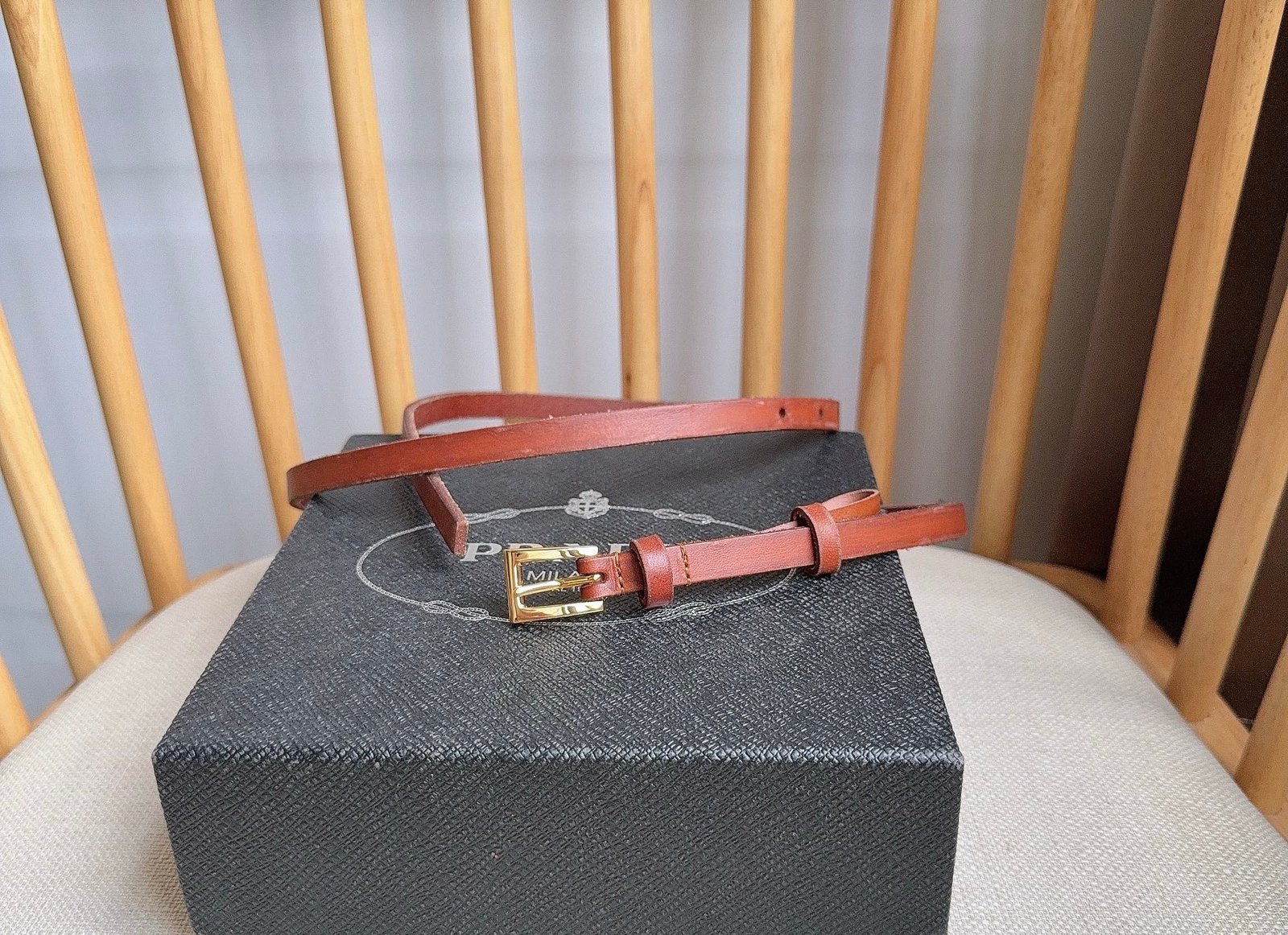 PRADA Red Brown Gold Buckle Belt - Image 3