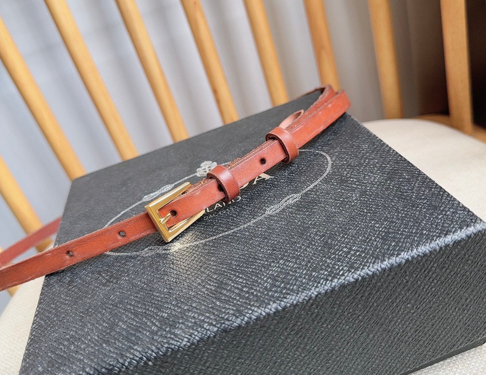 PRADA Red Brown Gold Buckle Belt - Image 8