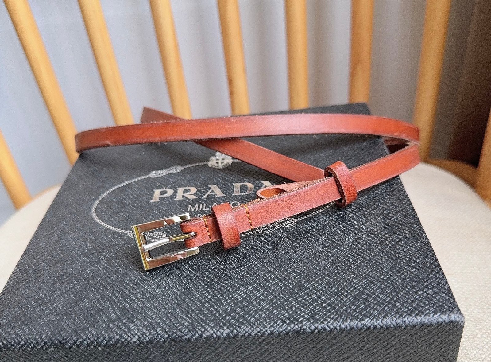 Alternative view of PRADA Red Brown Silver Buckle Belt