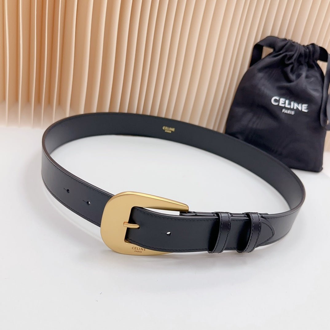 CELINE Black Gold Buckle Wide Belt