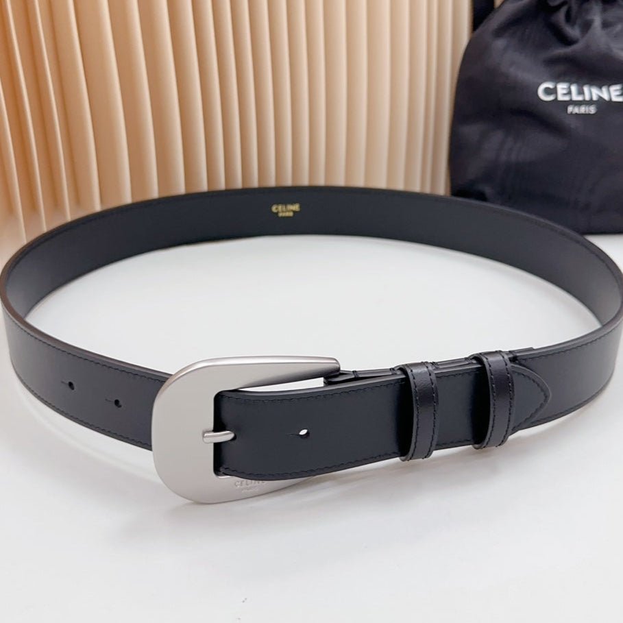 CELINE Tan Silver Buckle Belt