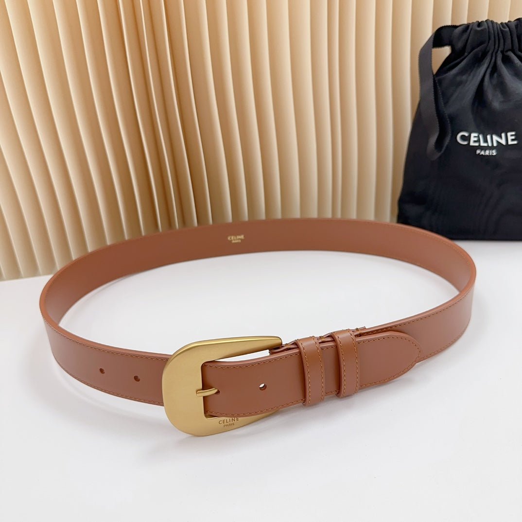 CELINE Tan Gold Buckle Belt