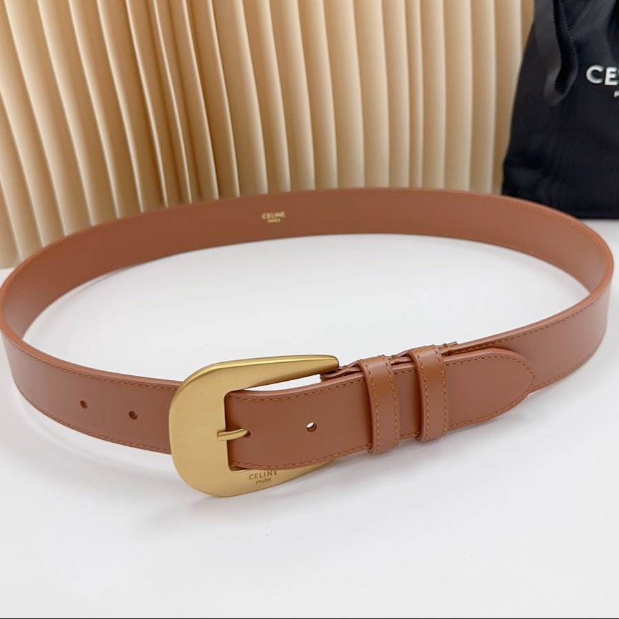 CELINE Tan Silver Triomphe Belt