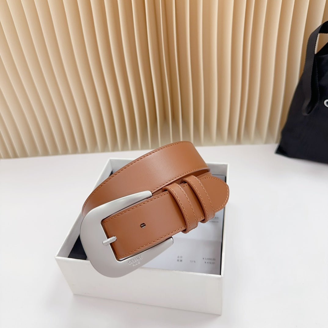 CELINE Tan Silver Buckle Belt - Image 4