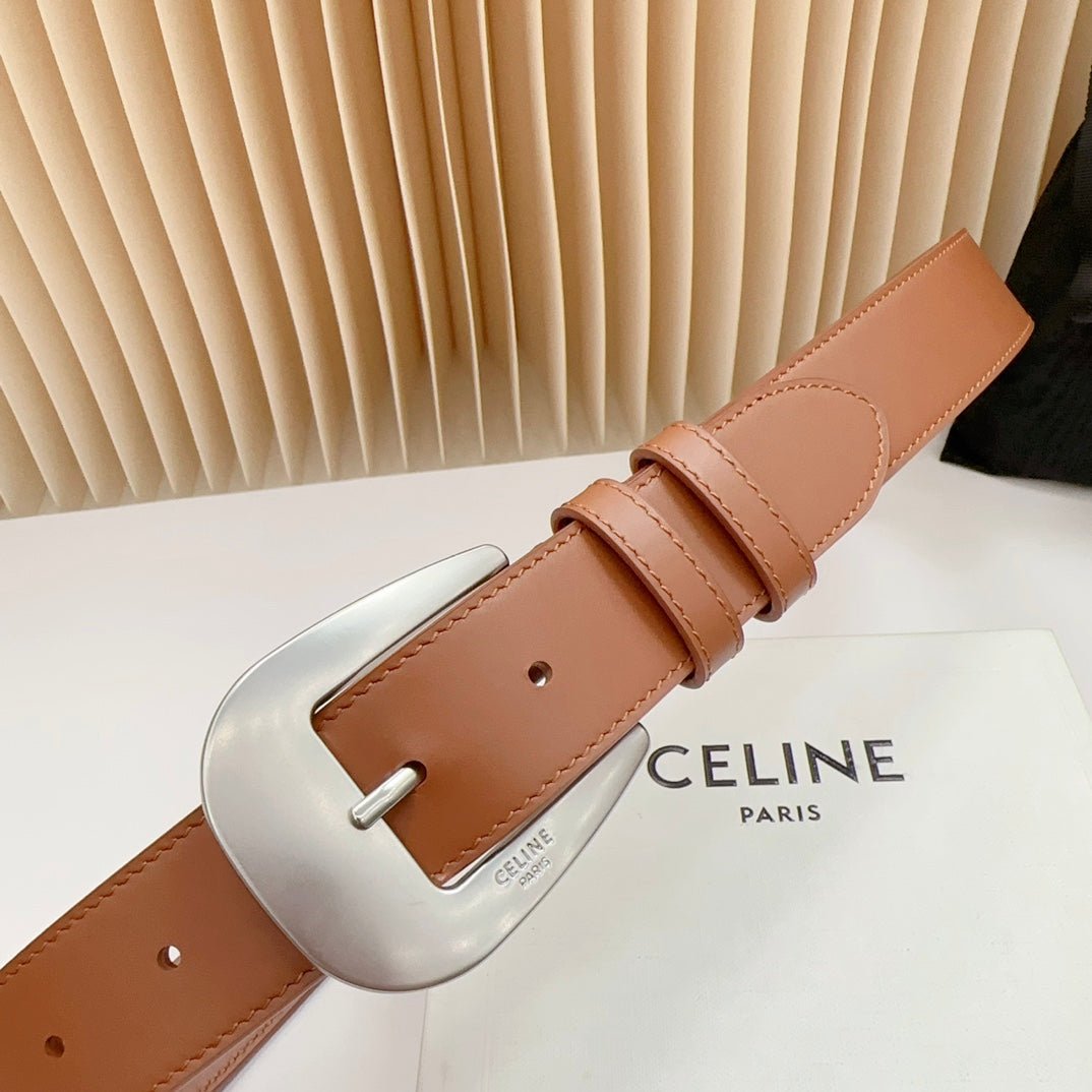 CELINE Tan Silver Buckle Belt - Image 6