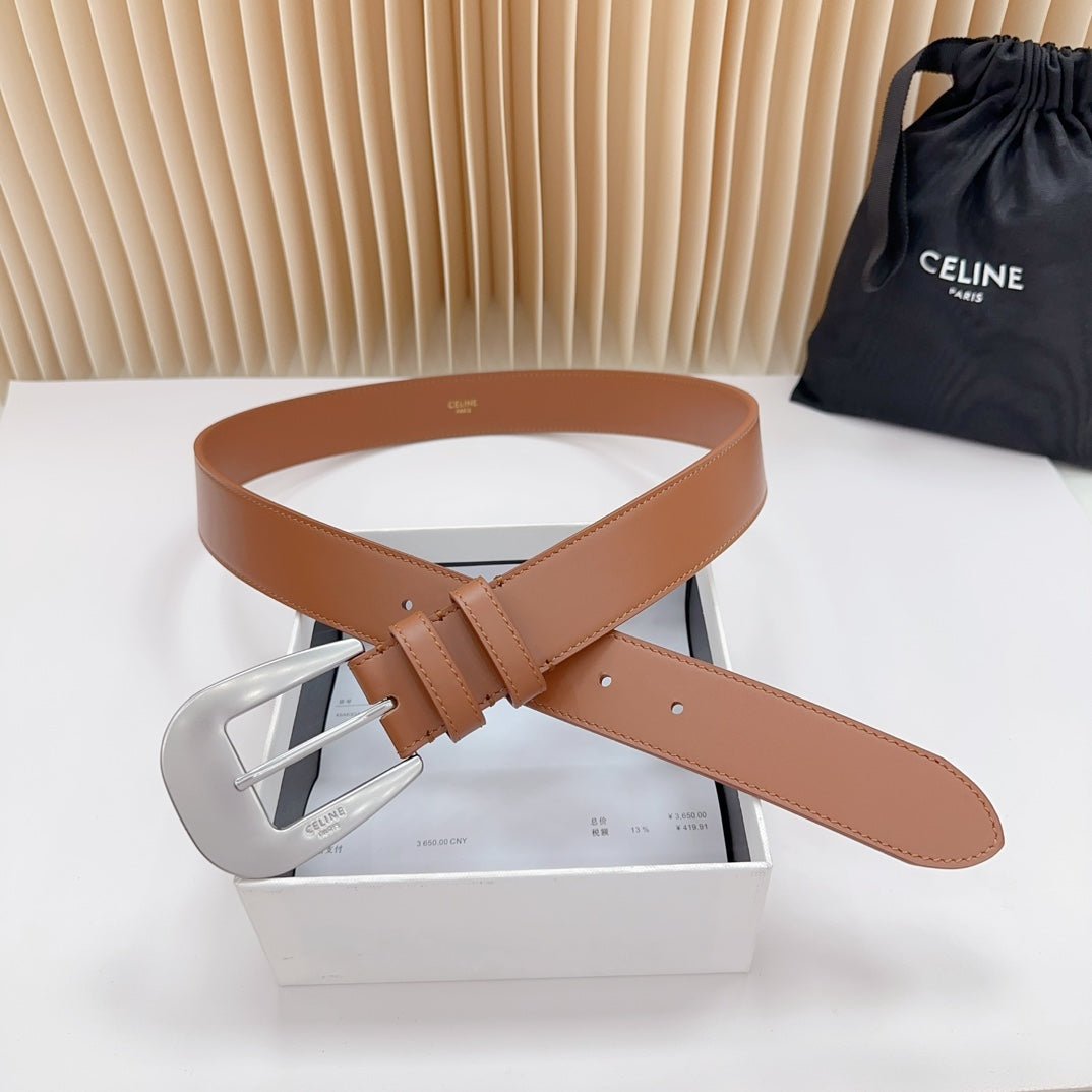 CELINE Tan Silver Buckle Belt