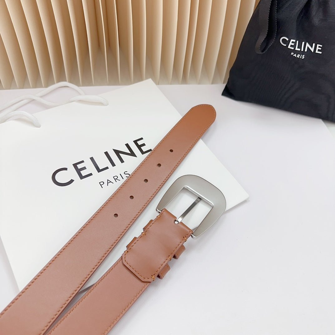 CELINE Tan Silver Buckle Belt - Image 9