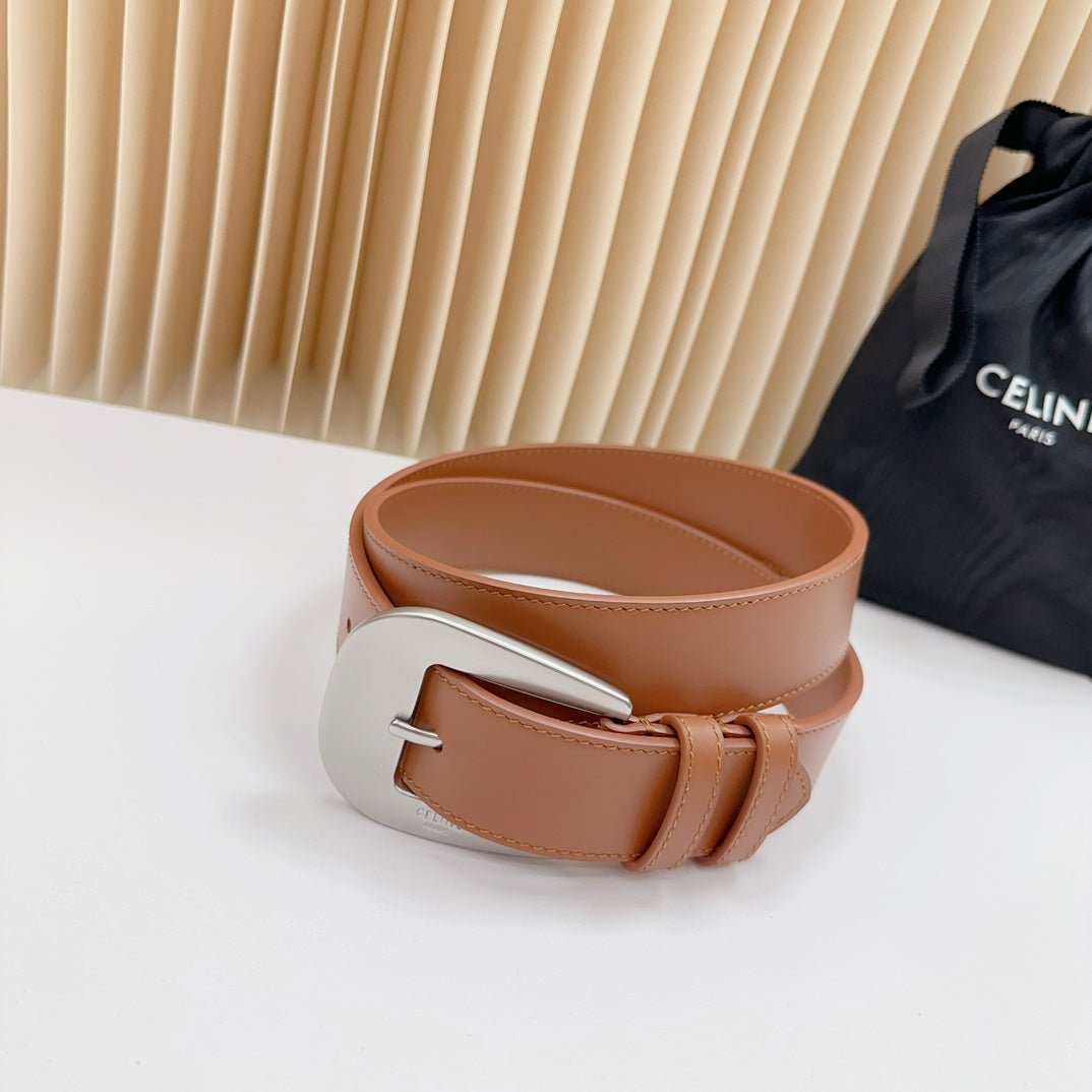 CELINE Tan Silver Buckle Belt - Image 5