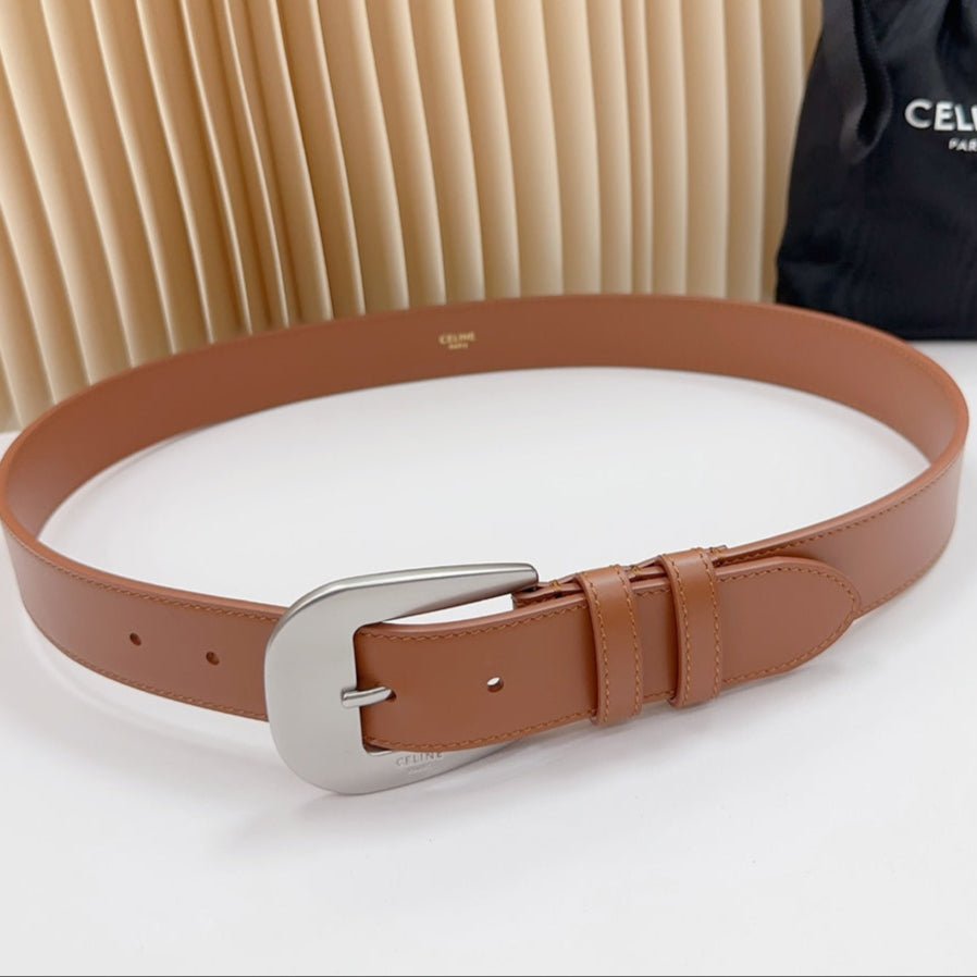 CELINE Tan Silver Buckle Belt