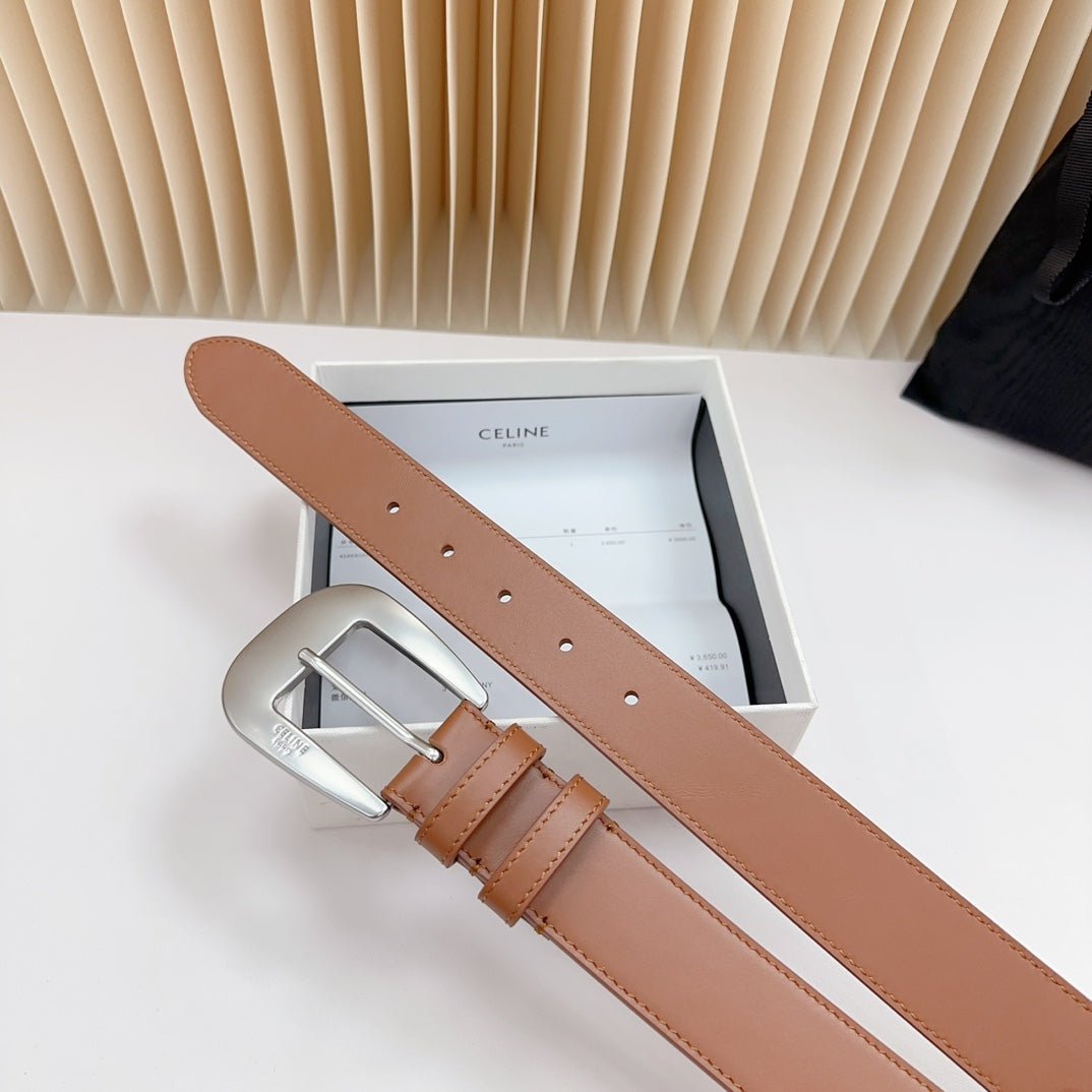 CELINE Tan Silver Buckle Belt - Image 7
