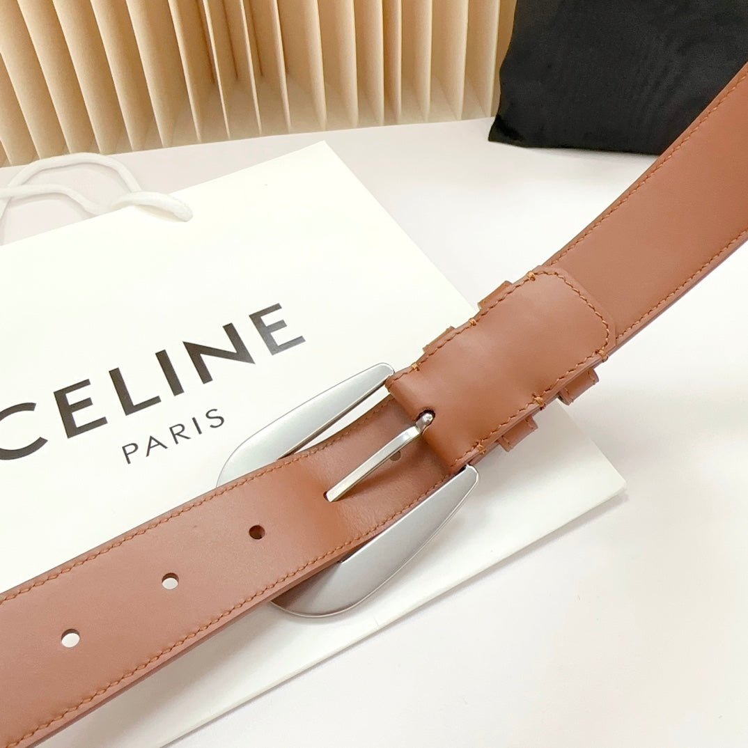 CELINE Tan Silver Buckle Belt - Image 8