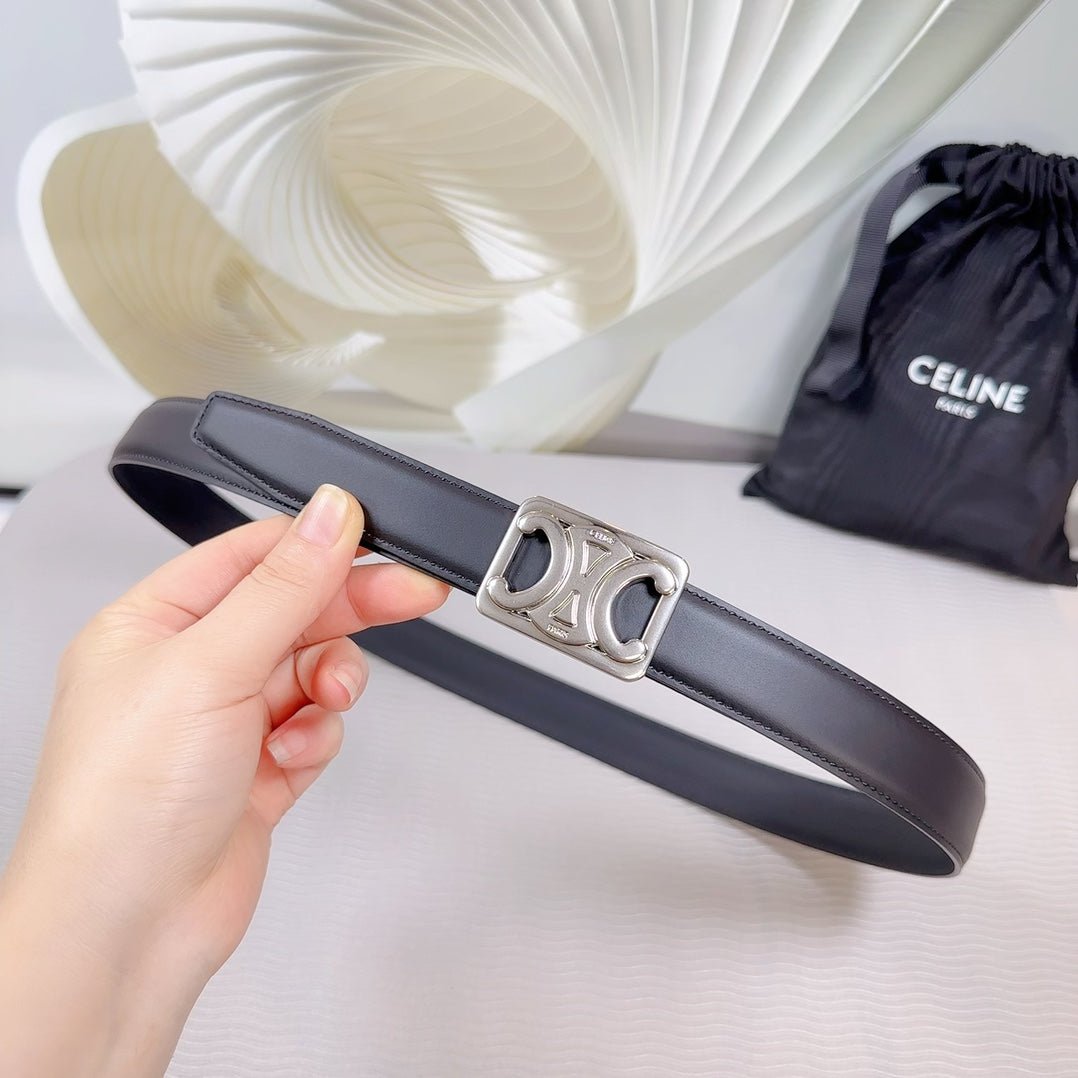 CELINE Black Triomphe Silver Belt - Image 3