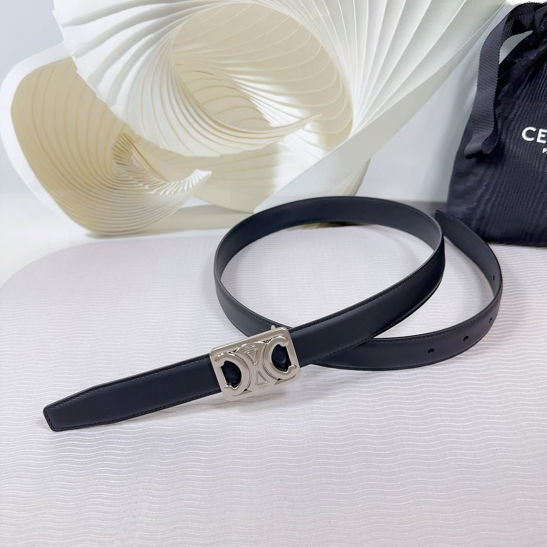 Alternative view of CELINE Black Triomphe Silver Belt