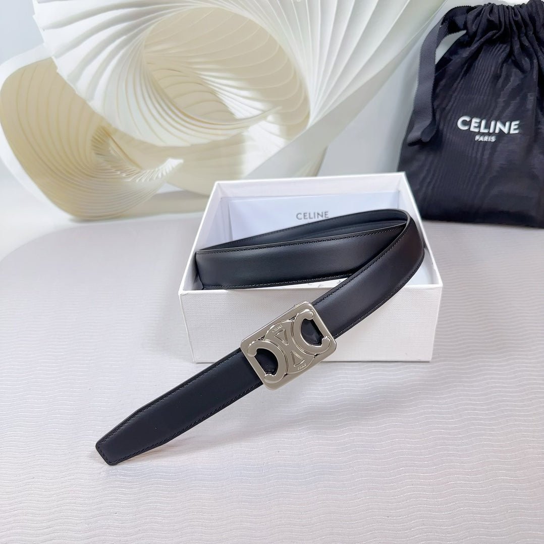 CELINE Black Triomphe Silver Belt - Image 4