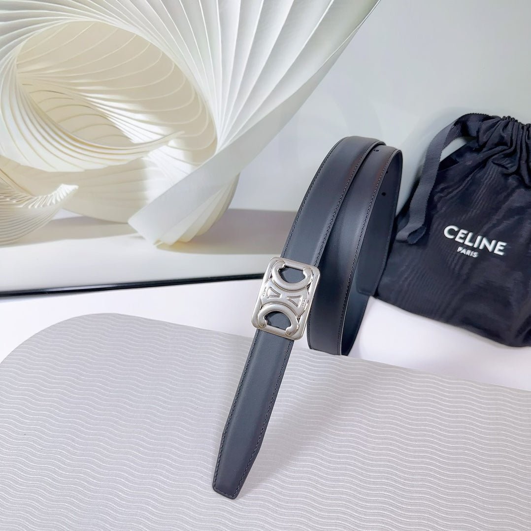 CELINE Black Triomphe Silver Belt - Image 5