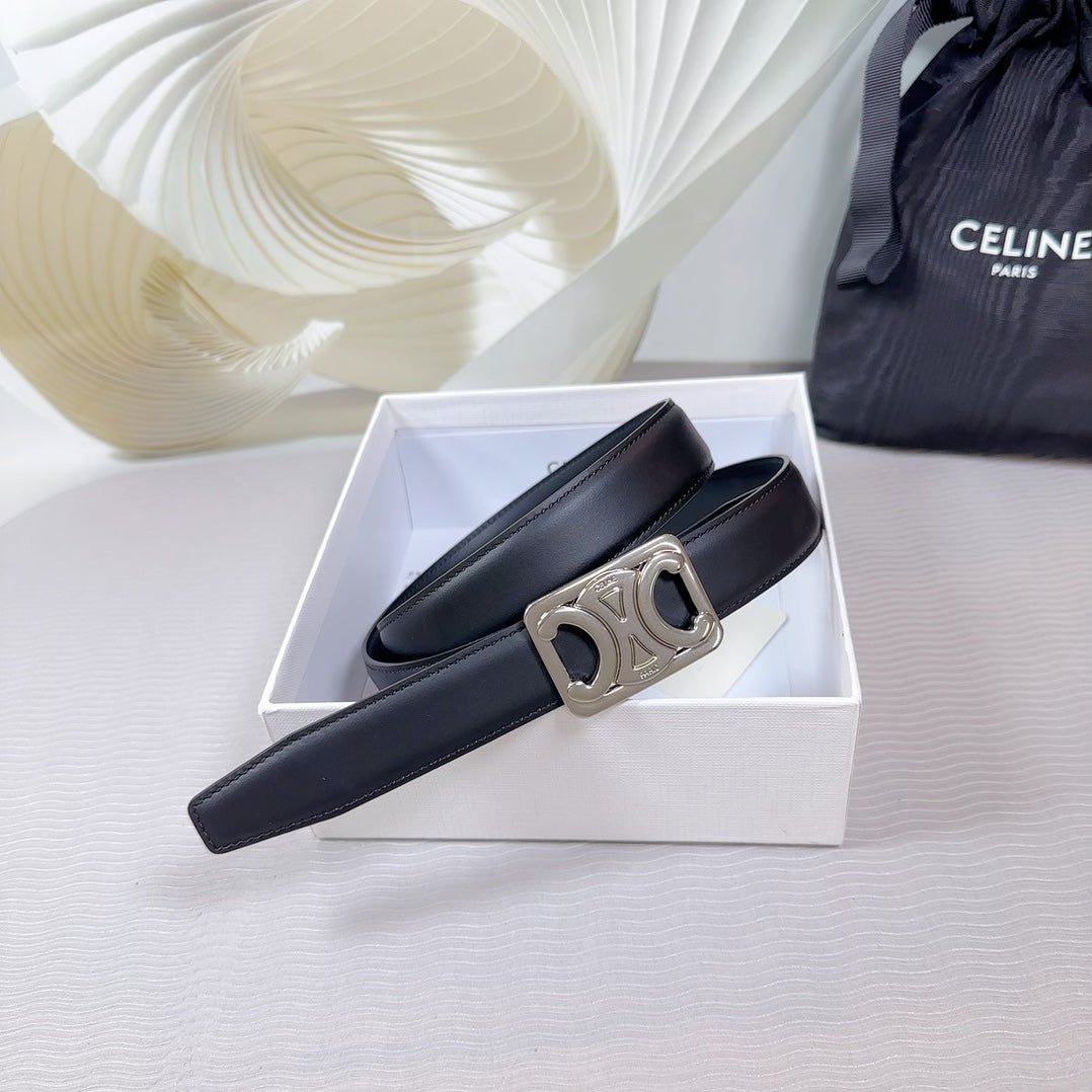 CELINE Black Triomphe Silver Belt - Image 6