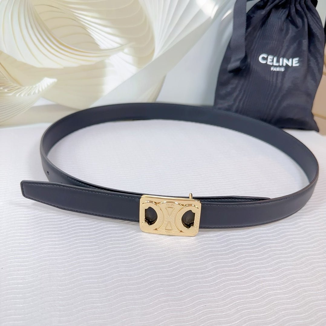 CELINE Black Triomphe Thin Belt