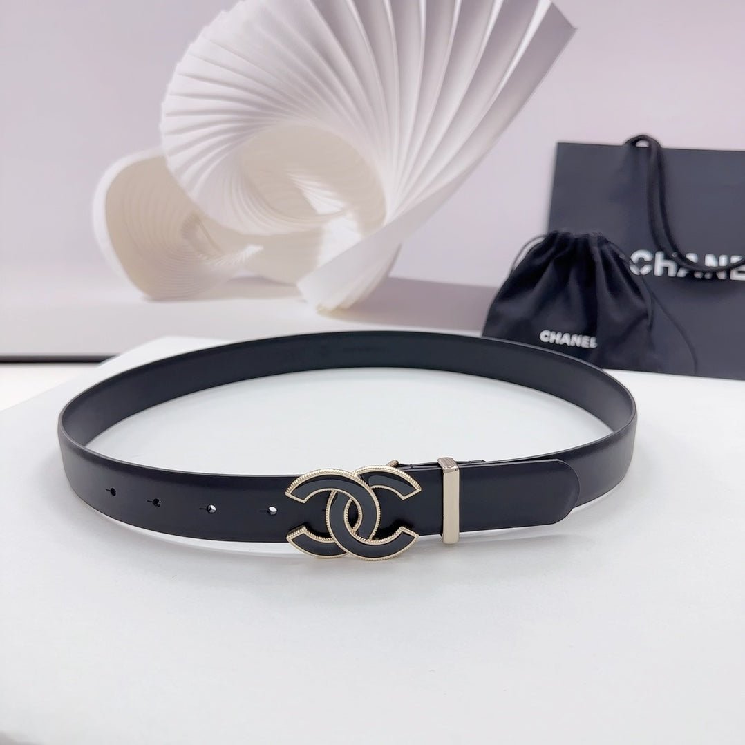 Chanel Black Trim Leather Belt