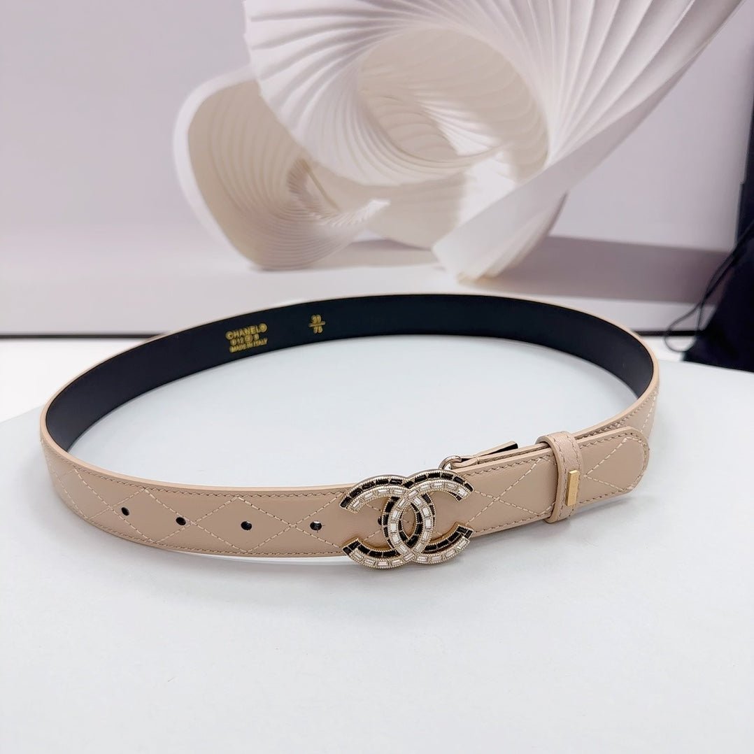 Chanel Beige Quilted Pearl Belt