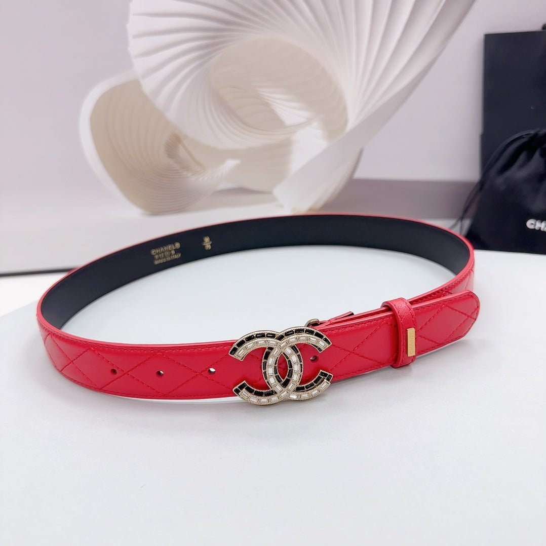 Chanel Red Quilted Pearl Belt