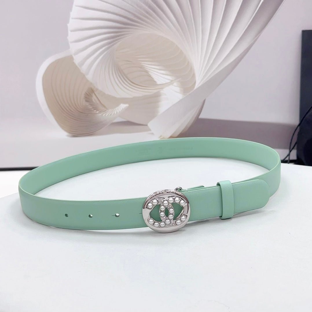 Chanel Mint Silver Pearl Plain Belt