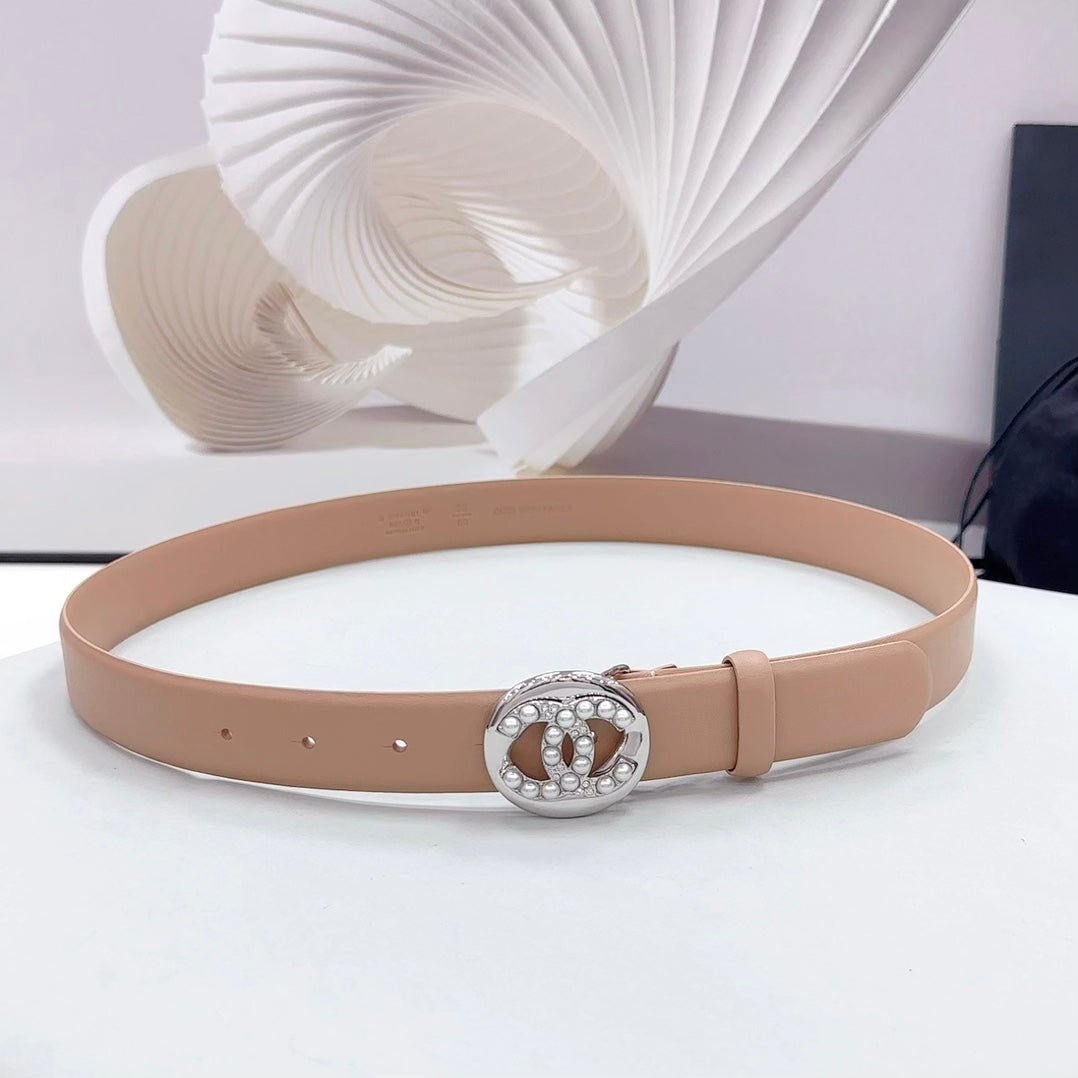 Chanel Nude Silver Pearl Plain Belt