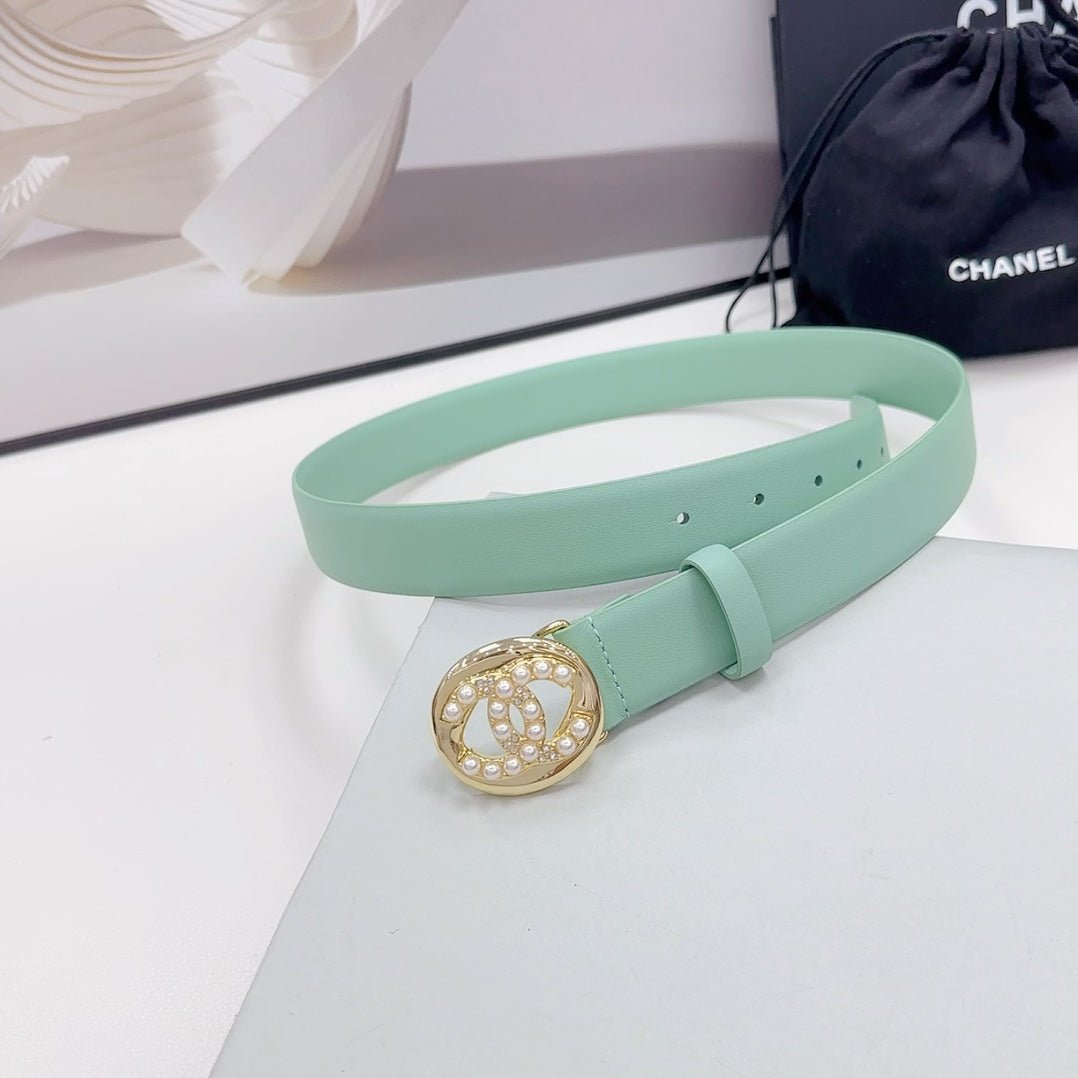 Alternative view of Chanel Mint Gold Pearl Slim Belt