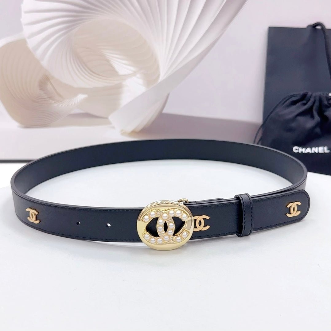 Chanel Black Multi Logo Pearl Belt