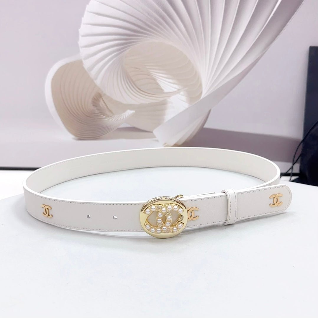 Chanel White Pearl CC Belt