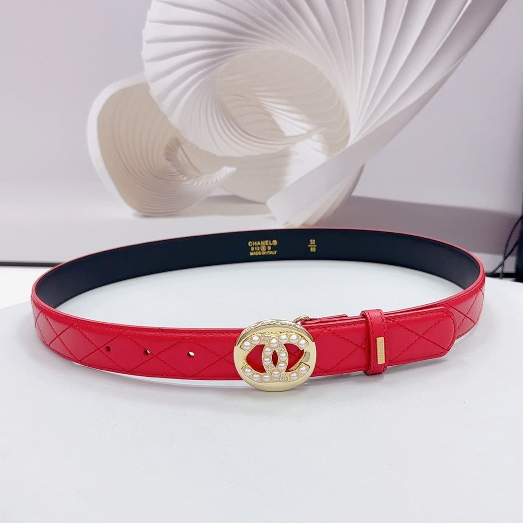 Chanel Red Quilt Pearl Belt