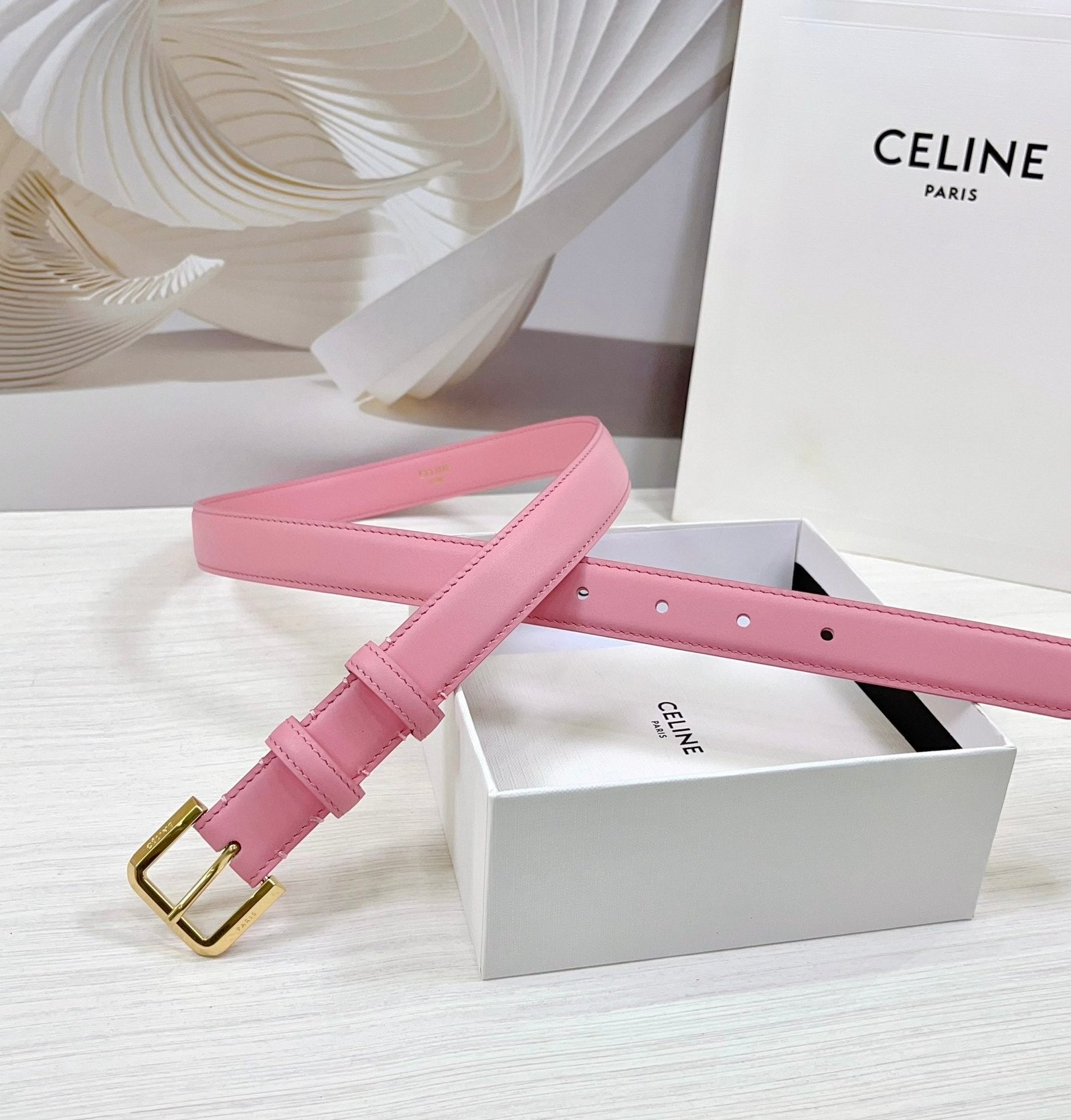 CELINE Pink Gold Buckle Belt - Image 6