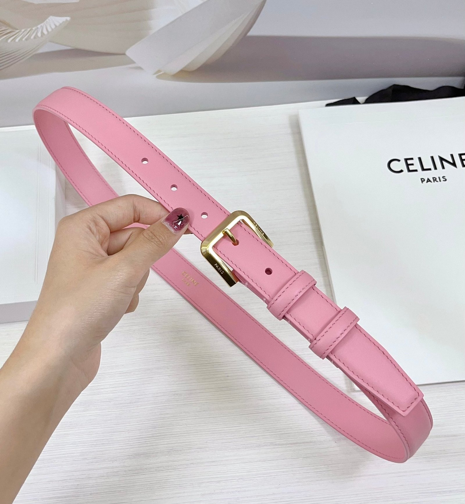 CELINE Pink Gold Buckle Belt - Image 3