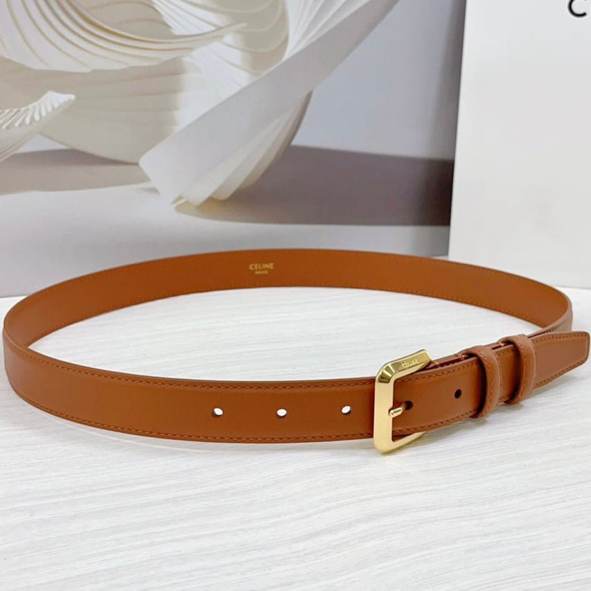 CELINE Tan Gold Buckle Belt