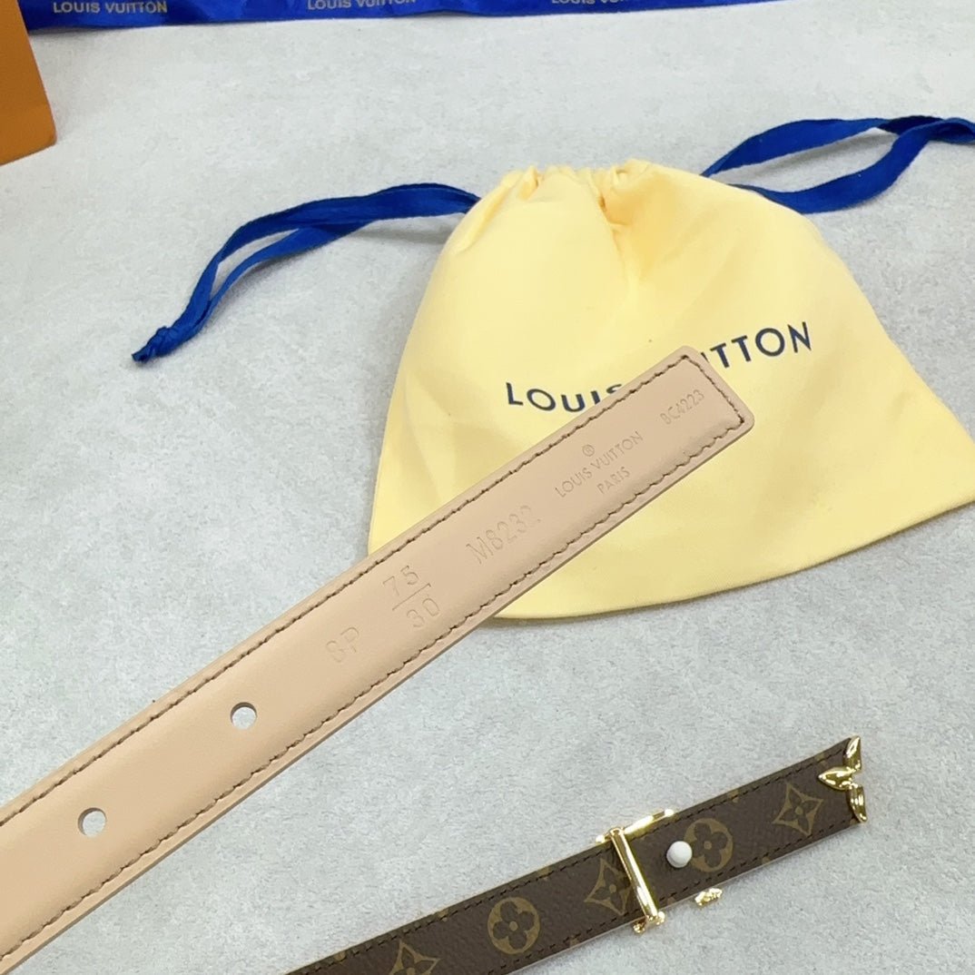 LV Beige Leather LV Belt - Image 5