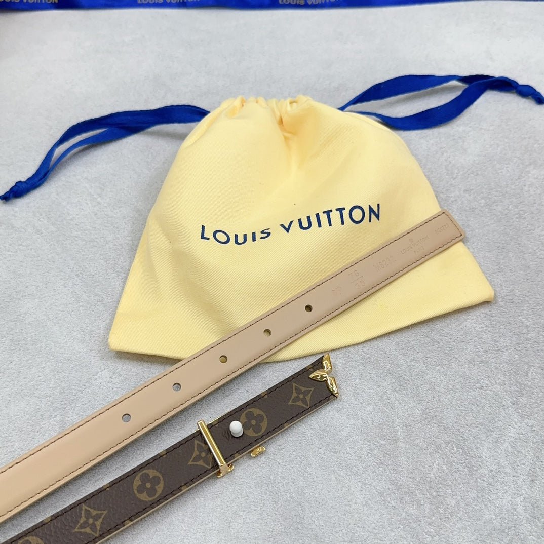LV Beige Leather LV Belt - Image 4