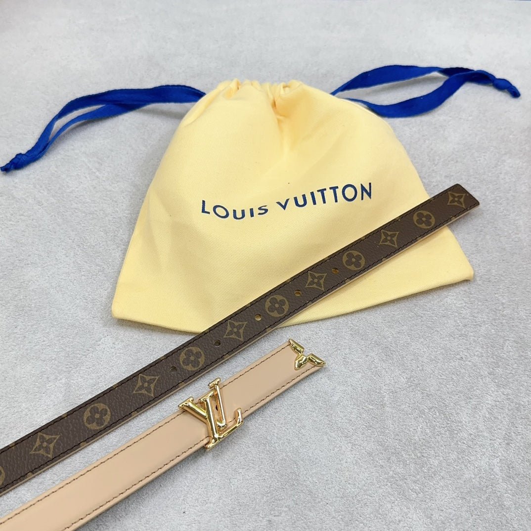 LV Beige Leather LV Belt - Image 6