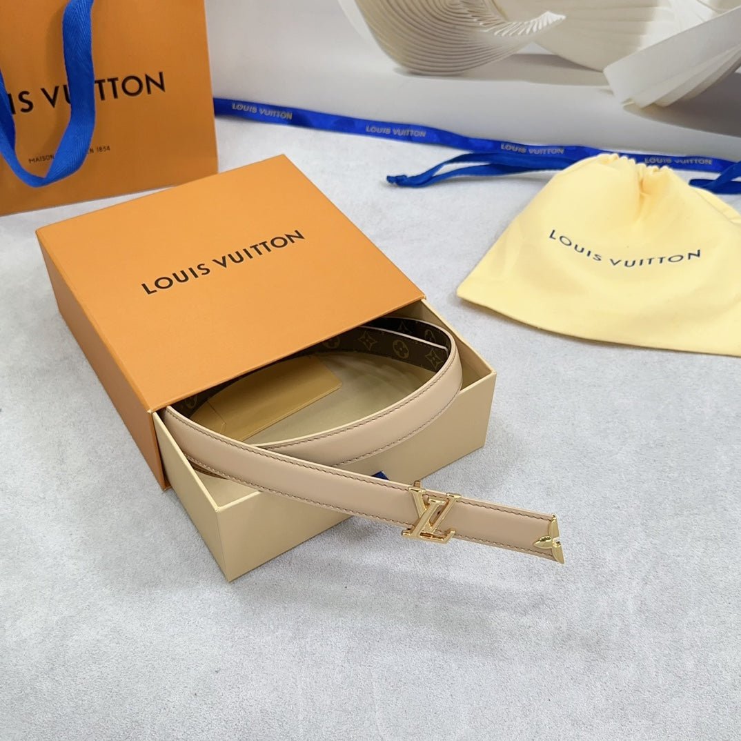 LV Beige Leather LV Belt - Image 7