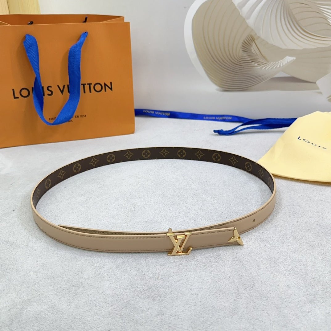 LV Beige Leather LV Belt - Image 8