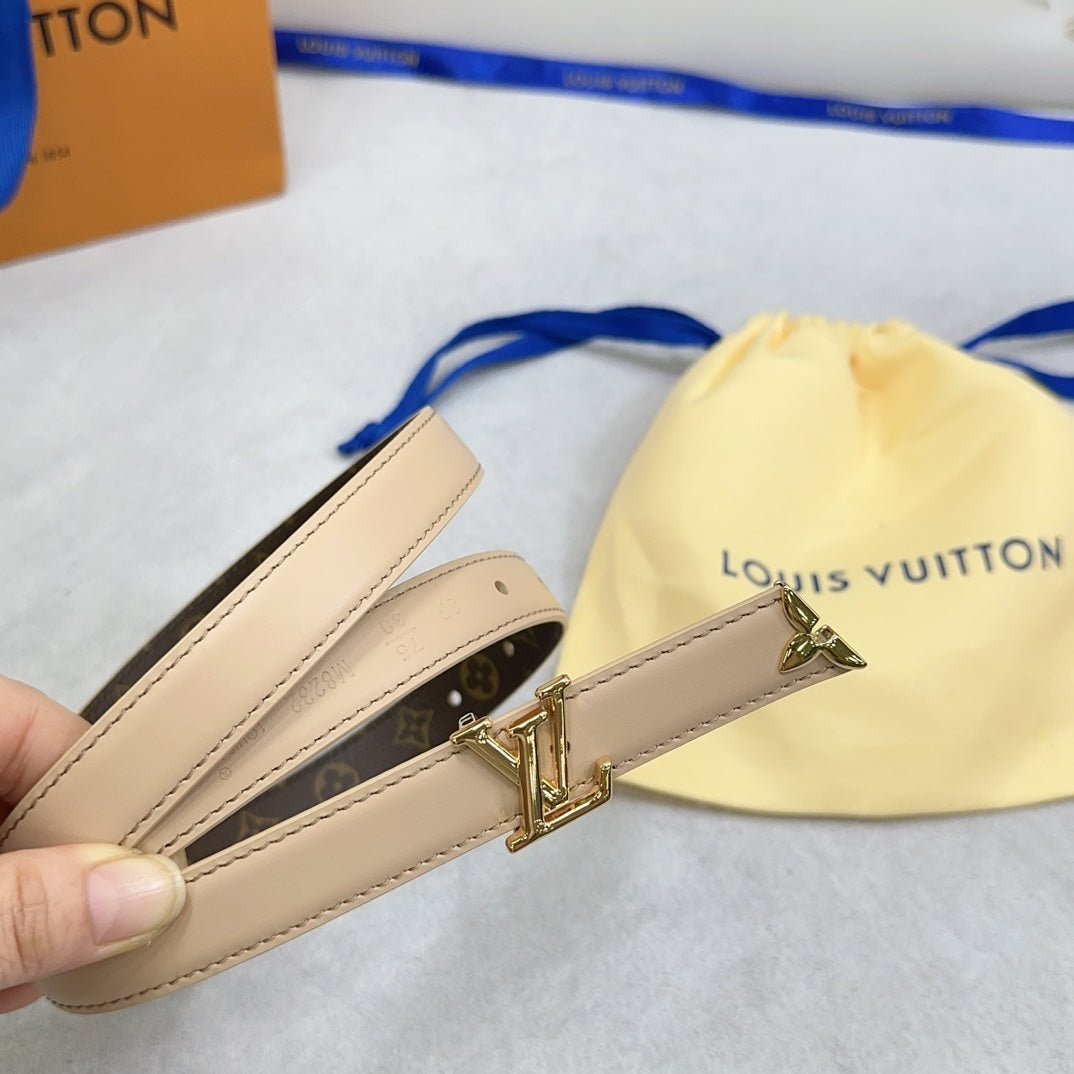 LV Beige Leather LV Belt - Image 3