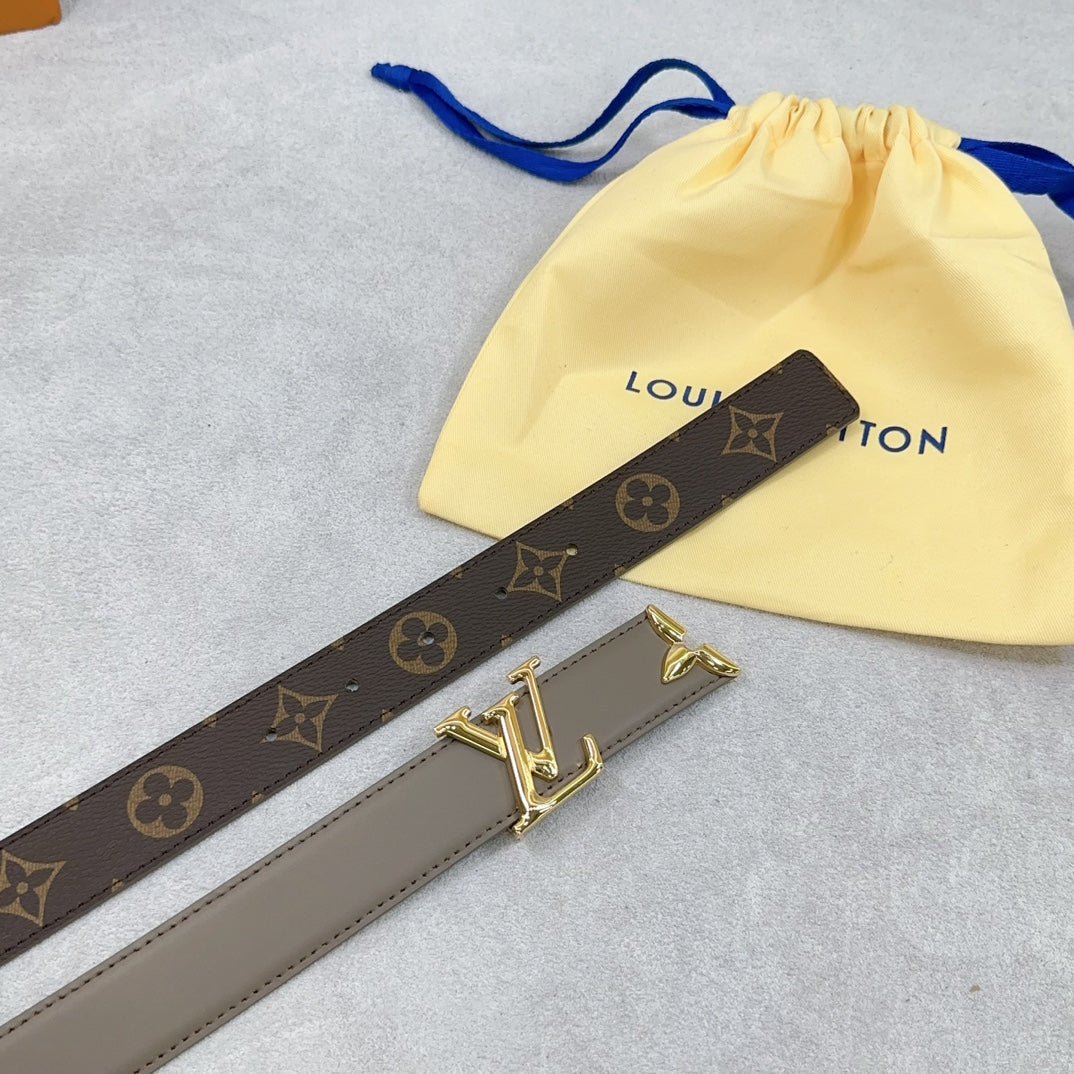 LV Grey Leather LV Belt - Image 5
