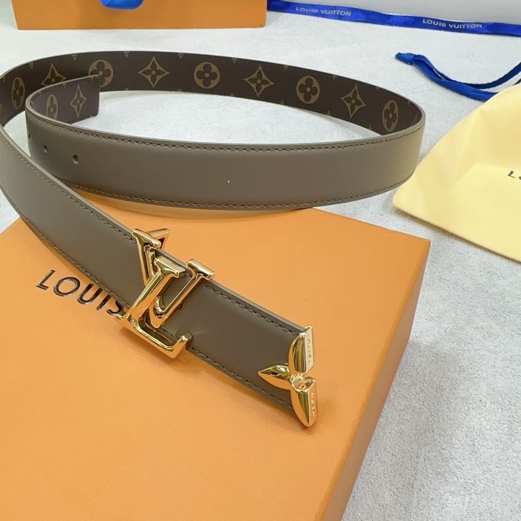 LV Grey Leather LV Belt - Image 6