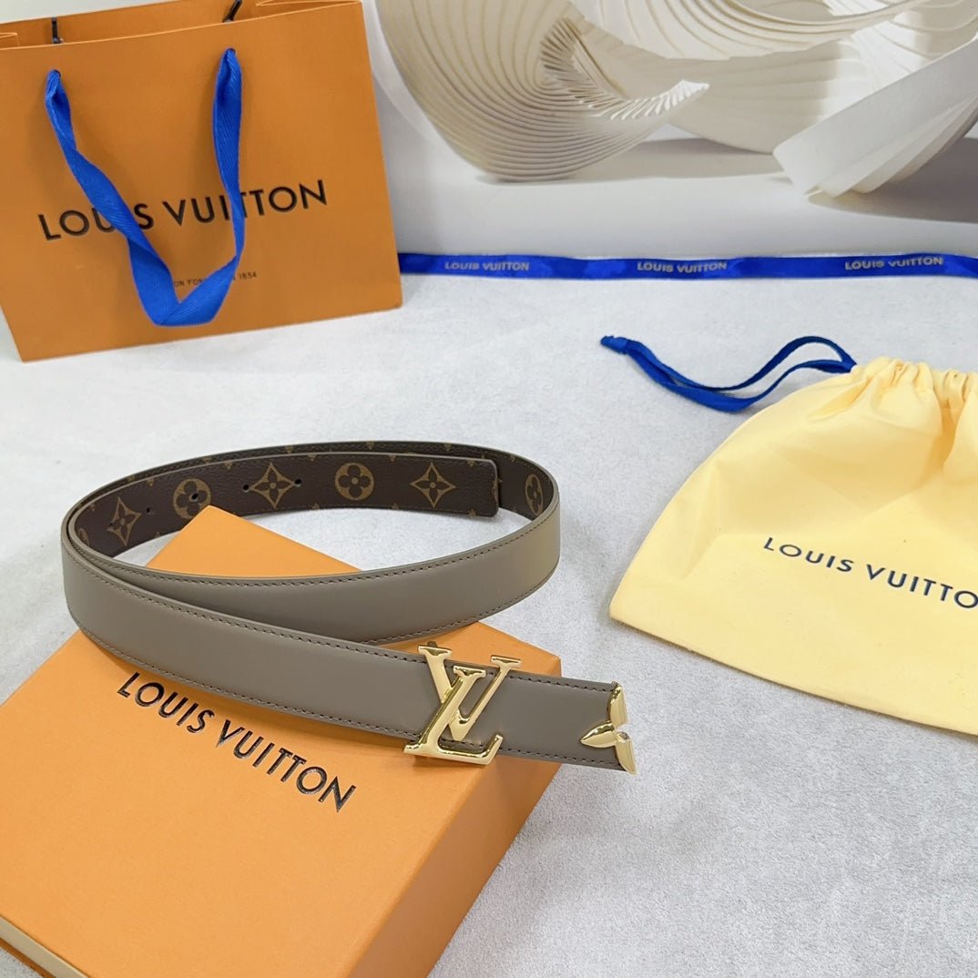 LV Grey Leather LV Belt - Image 7