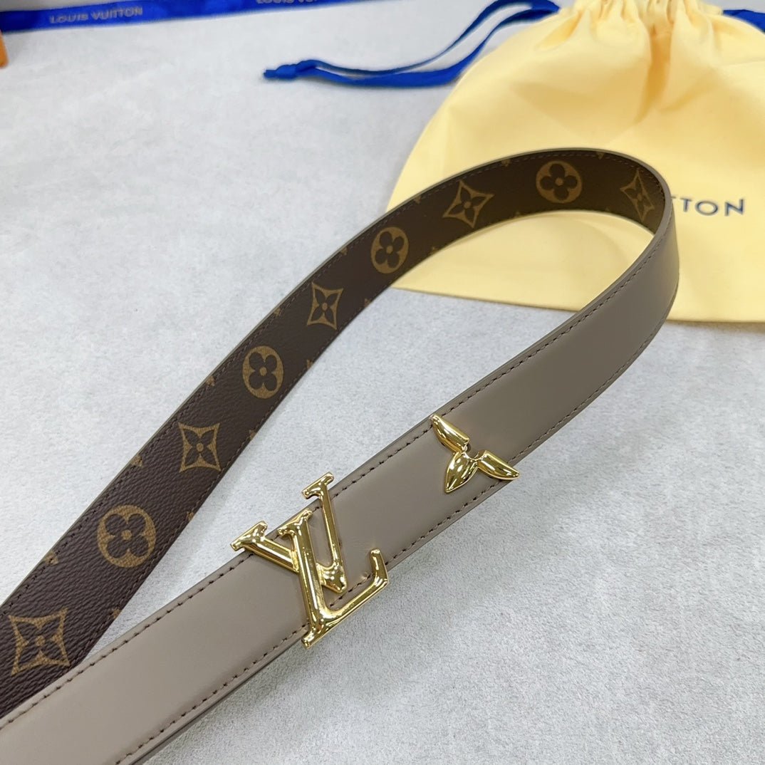 LV Grey Leather LV Belt - Image 3