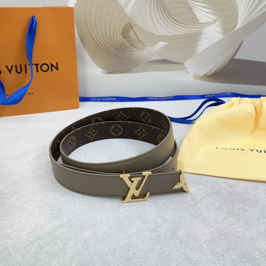 LV Grey Leather LV Belt - Image 9