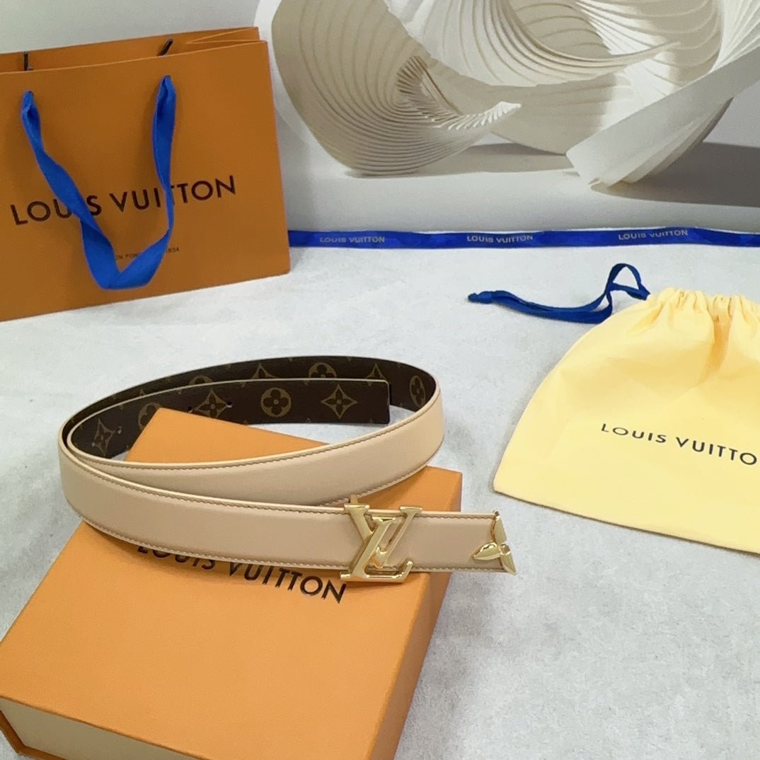 LV Beige Leather LV Belt - Image 5