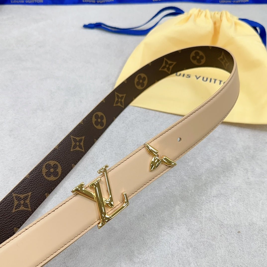 LV Beige Leather LV Belt - Image 6