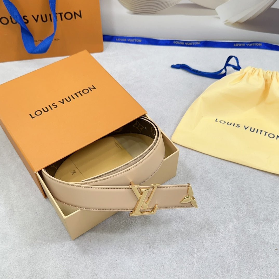 LV Beige Leather LV Belt - Image 7