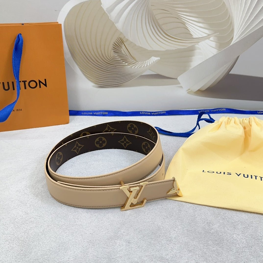 LV Beige Leather LV Belt - Image 8